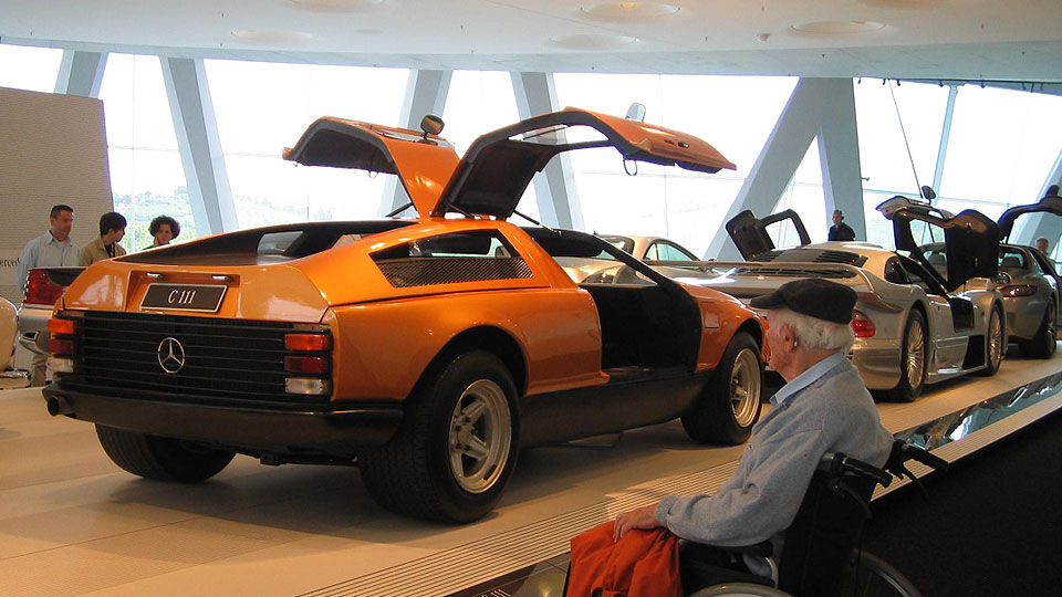 C 111 sports car model at the Daimler-Benz exhibition